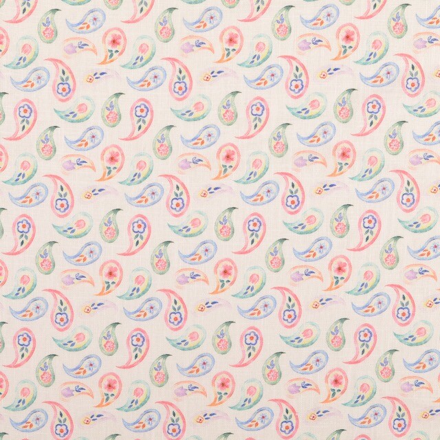 linen washed digital print Paisley pink