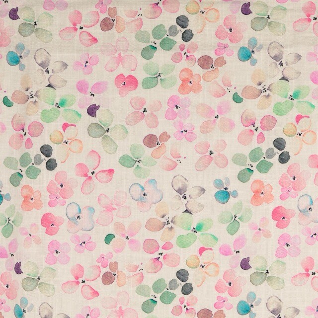 Linen washed digital print flowers pink