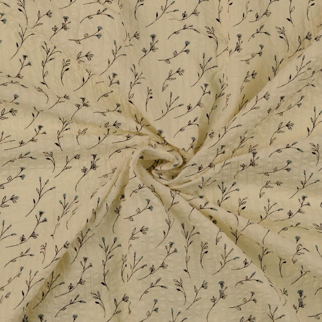 Seersucker vintage flowers grey