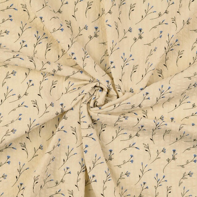 Seersucker vintage flowers denim blue