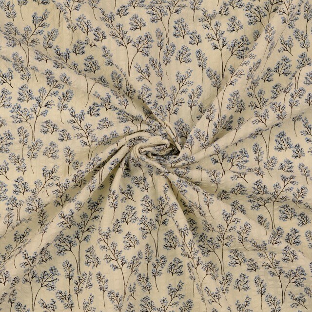 Seersucker vintage flowers denim blue