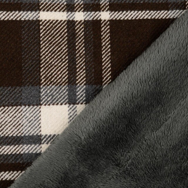 Woven check with fur backing brown