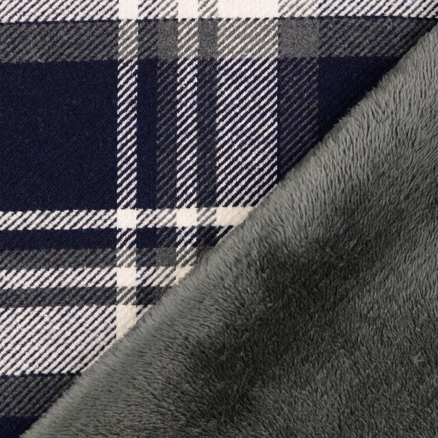 Woven check with fur backing navy