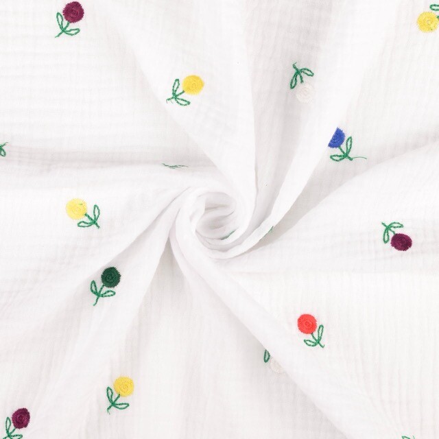 Cotton muslin embroidery flowers white