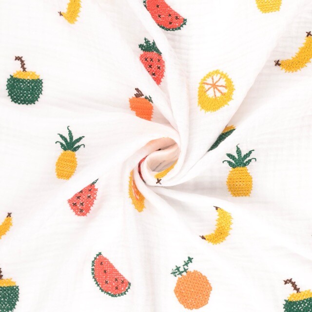 Cotton muslin embroidery fruit white