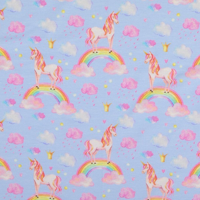 Cotton jersey digital print rainbows blue
