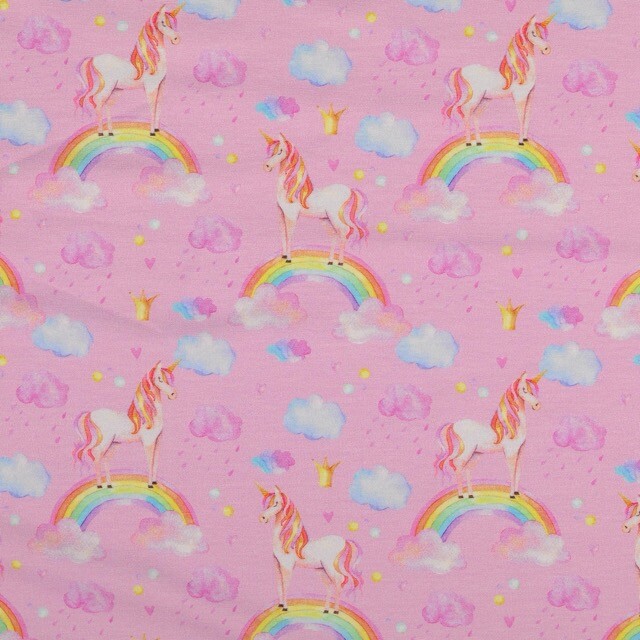 Cotton jersey digital print rainbows pink