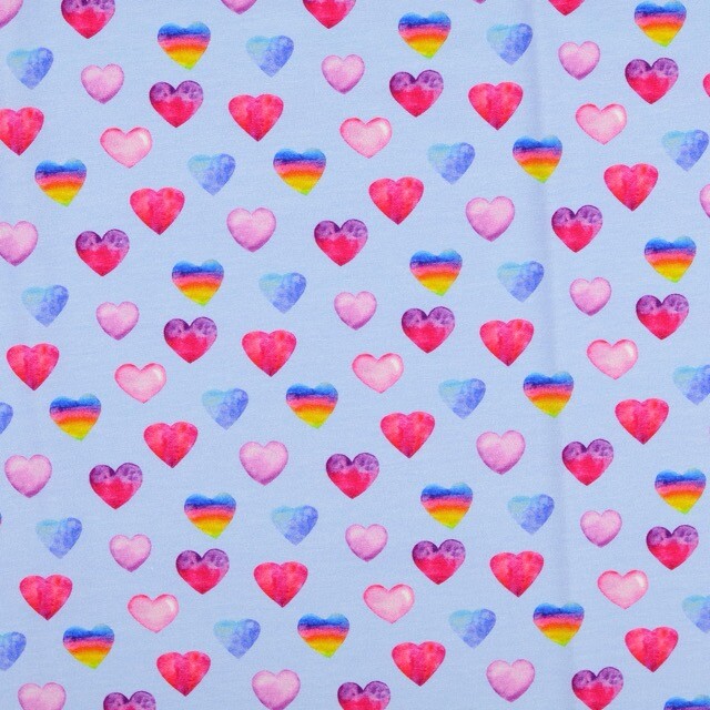 Cotton jersey digital print hearts blue