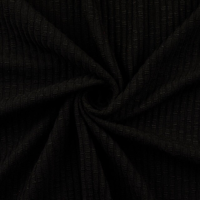 Knitted fabric vintage rib solid black
