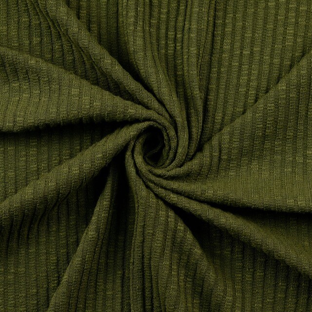 Knitted fabric vintage rib solid olive green