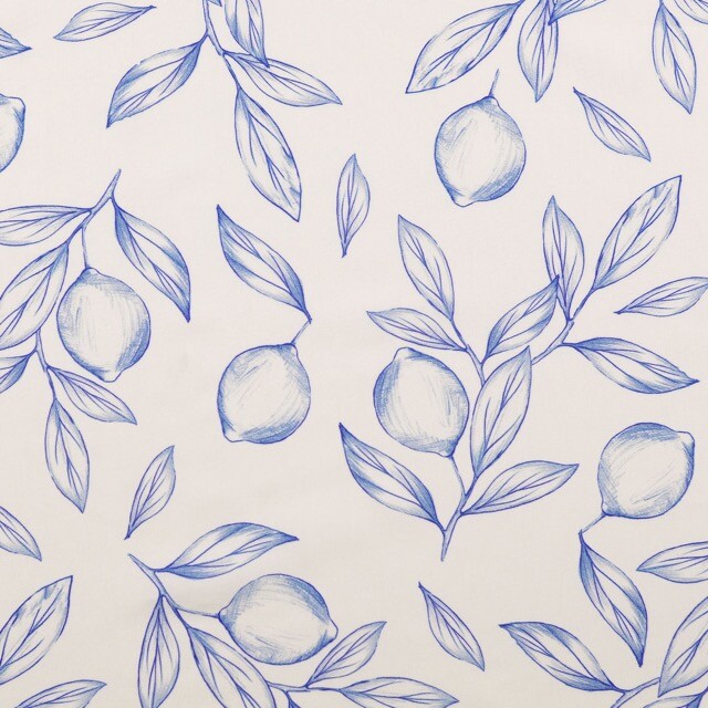 Cotton poplin digital print lemons blue