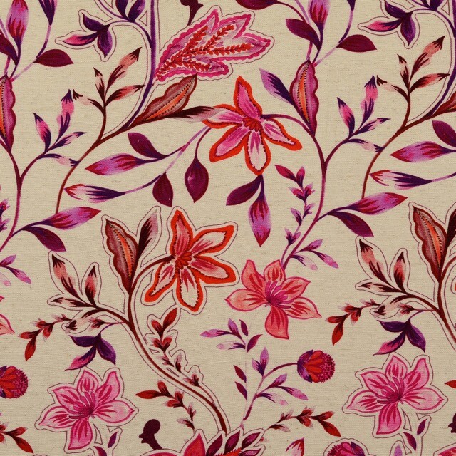 viscose linen digital print flowers pink