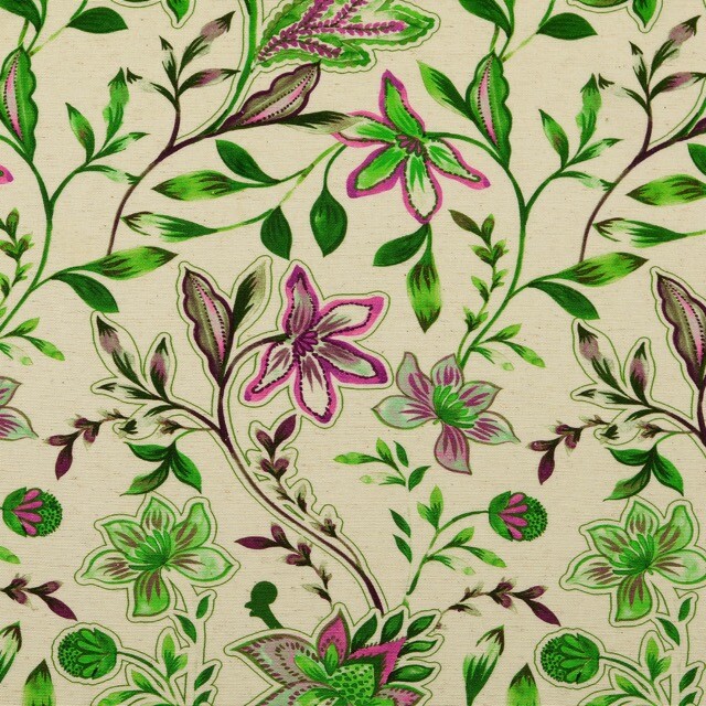 Viscose linen digital print flowers green