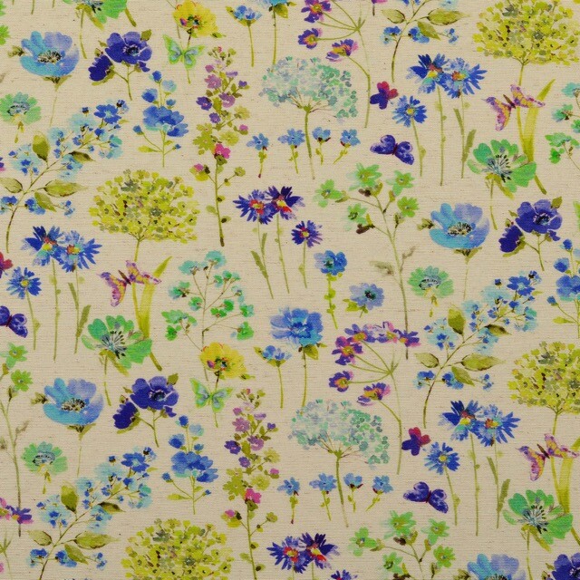 Viscose linen digital print flowers blue