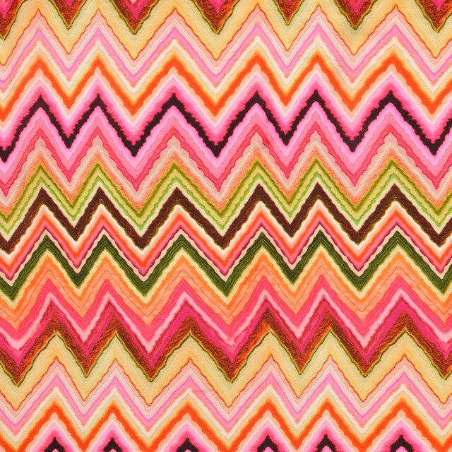 Viscose satin digital print zigzag pink/orange