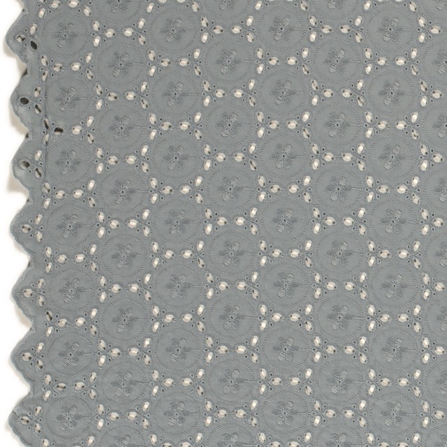 cotton voile embroidered abstract steel blue