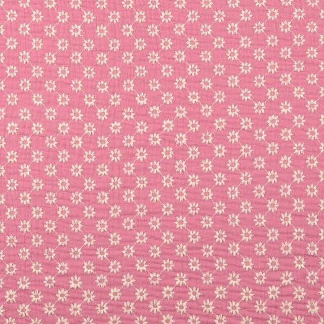 Cotton muslin embroidered florets pink