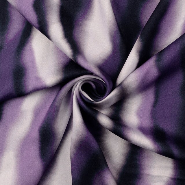 Viscose satin digital print batik stripes purple/lilac
