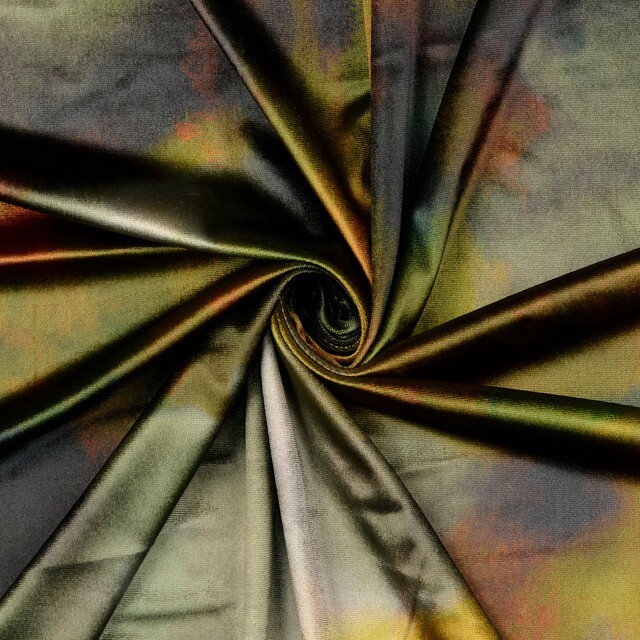 Velvet fabric digital print batik green multicolor