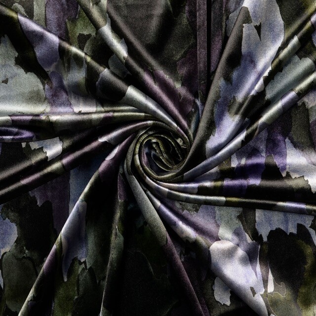 Velvet fabric digital print batik dark green multicolor