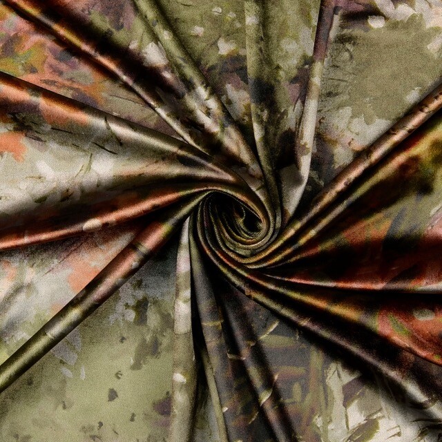 Velvet fabric digital print flowers green multicolor