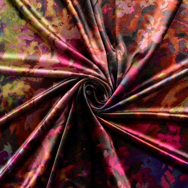 Velvet fabric digital print flowers pink multicolor