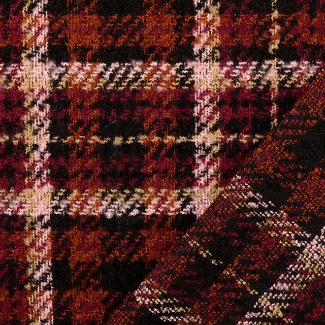 Tweed fabric yarn dyed check bordeaux
