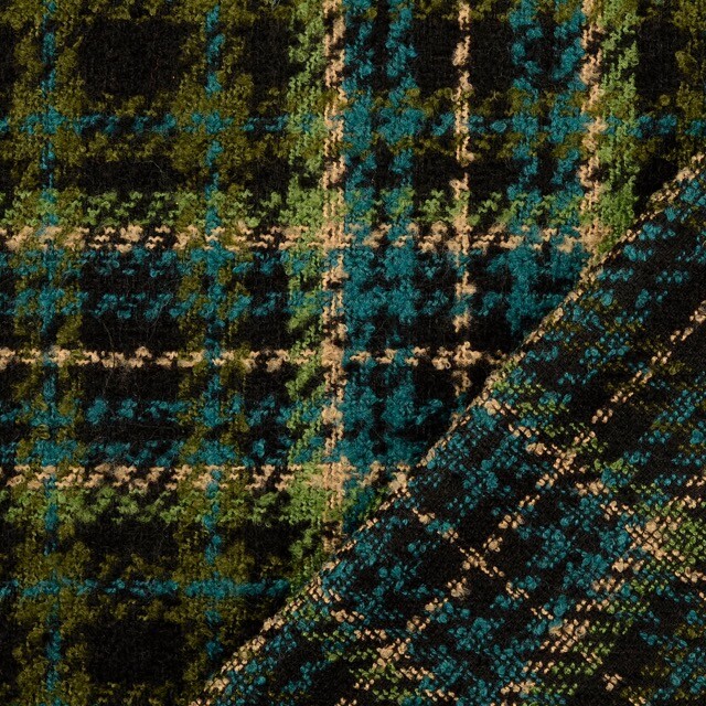 Tweed fabric yarn dyed check green