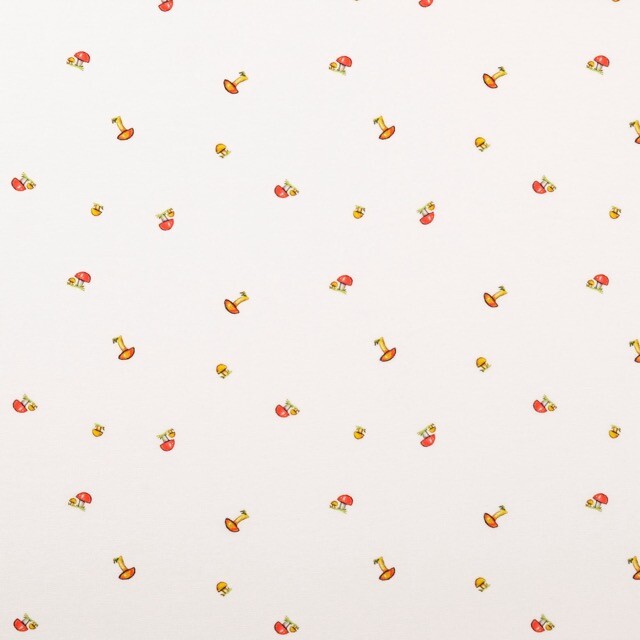 Cotton jersey digital print mushrooms white