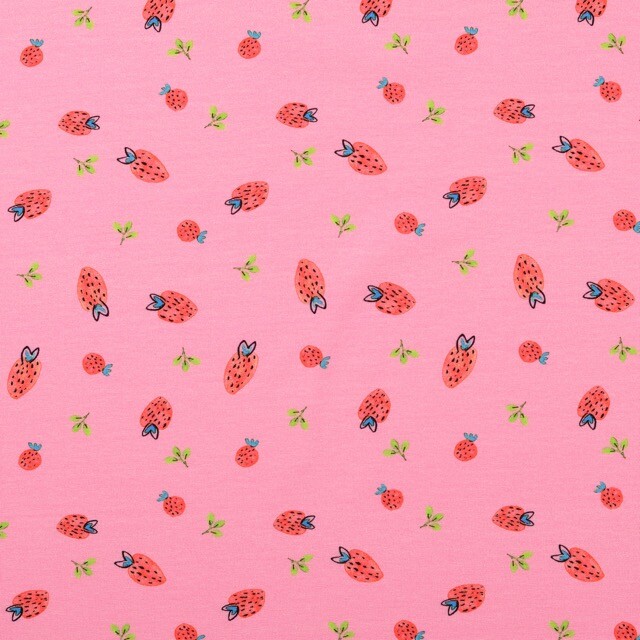 Cotton jersey digital print strawberries pink