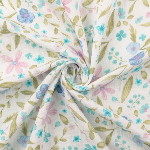 Cotton muslin digital print flowers blue