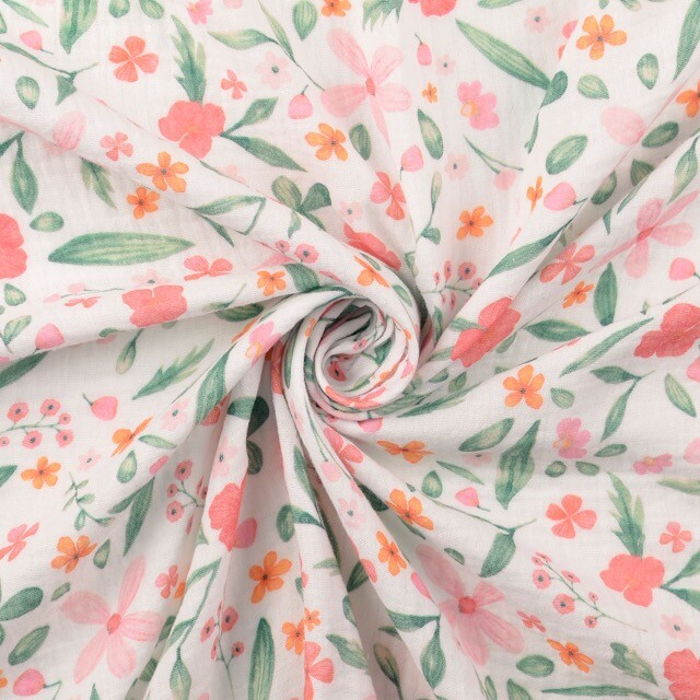 Cotton muslin digital print flowers pink