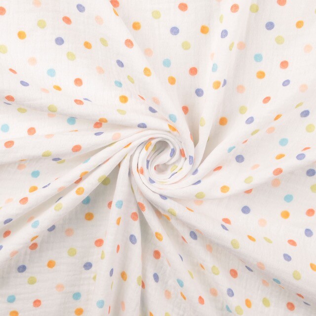 Cotton muslin digital print dots blue
