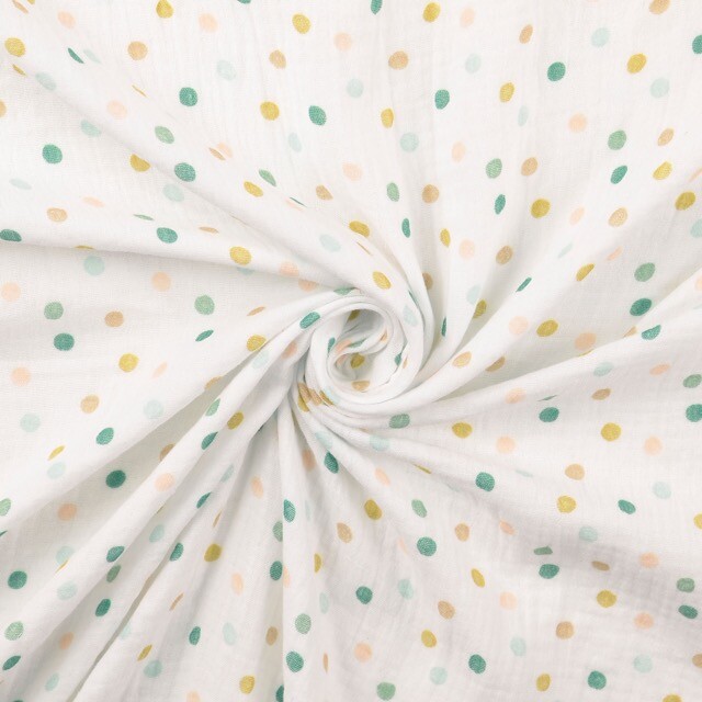 Cotton muslin digital print dots green