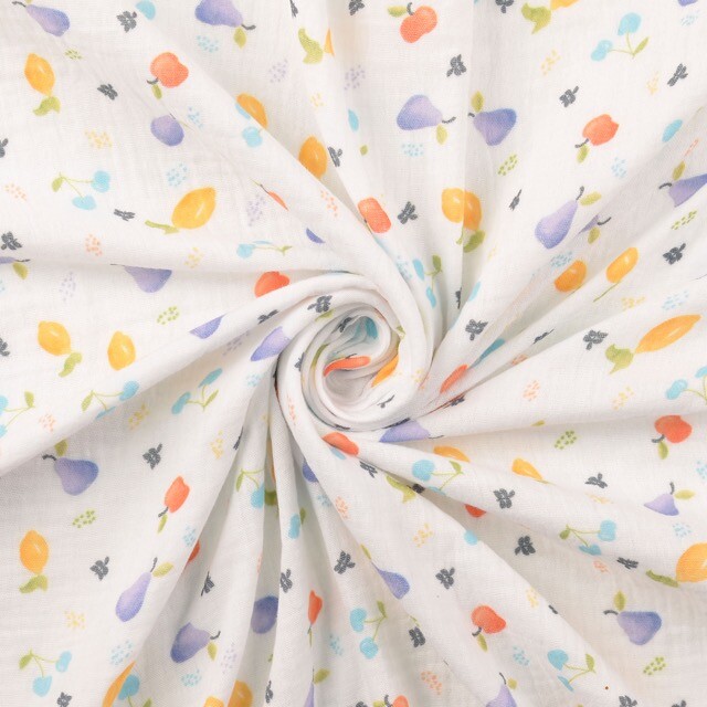 Cotton muslin digital print fruit blue