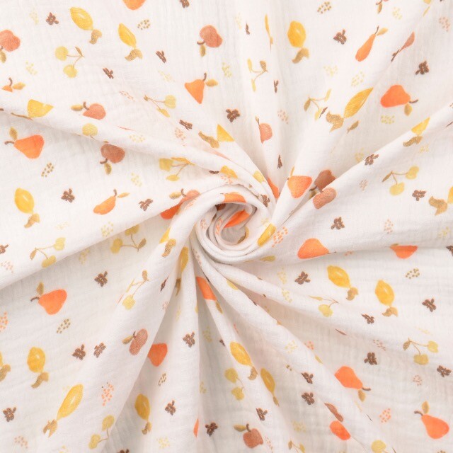 Cotton muslin digital print fruit brown