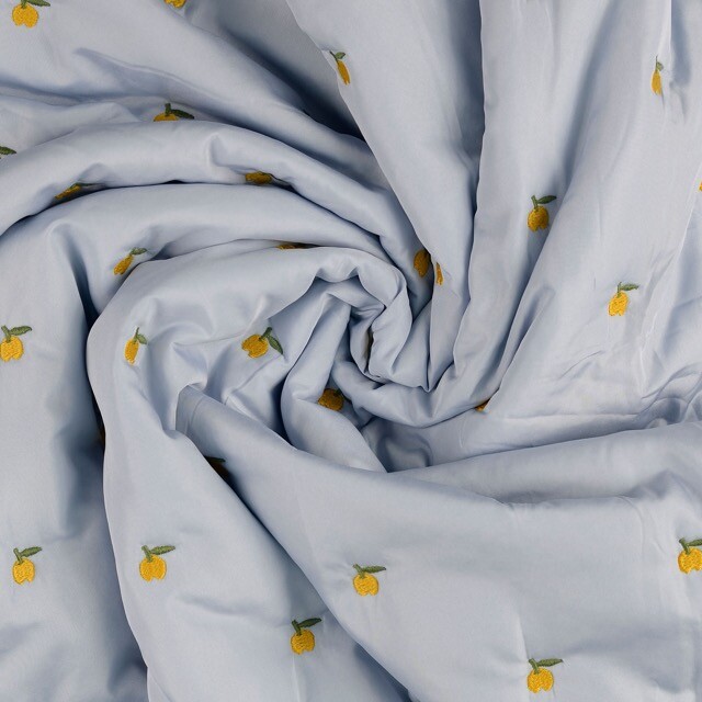 Quilted fabric embruidered fruit blue