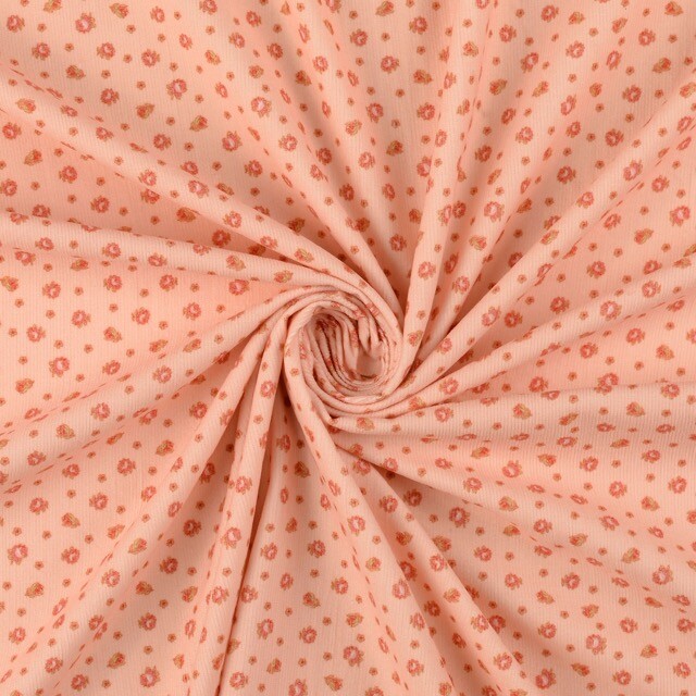 Baby cord digital print flowers light pink/old pink