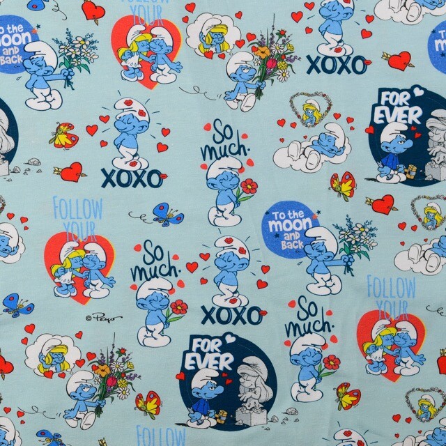 Cotton jersey digital print smurfs light blue