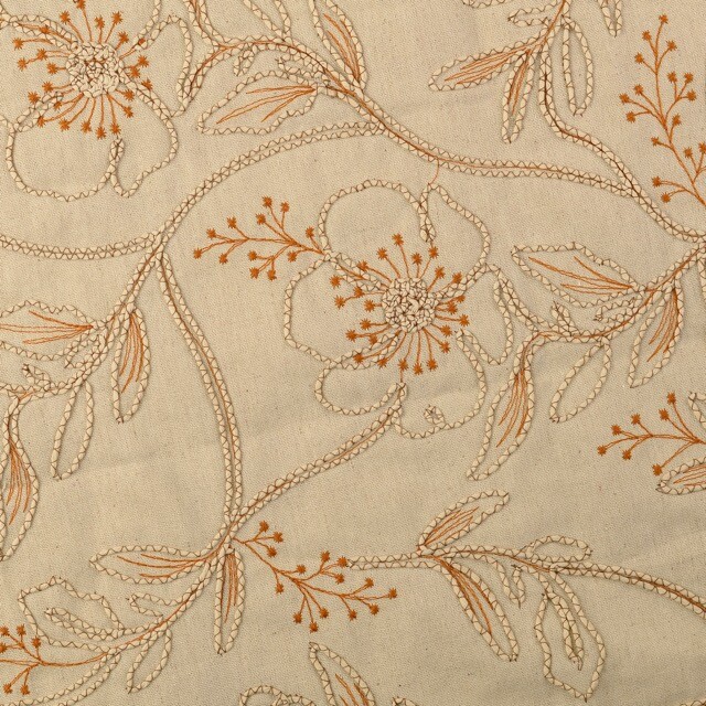 Linen fabric embroidery flowers nude