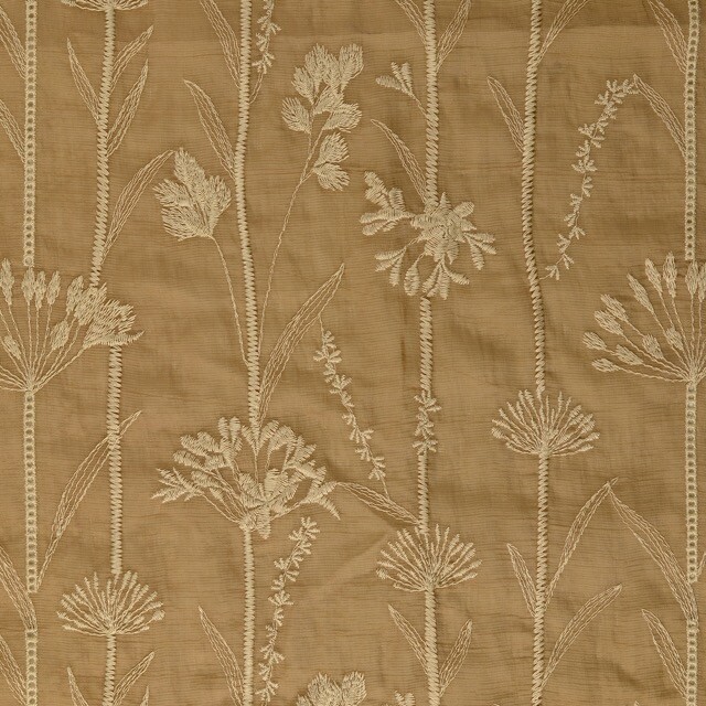 Voile fabric embroidery flowers brown