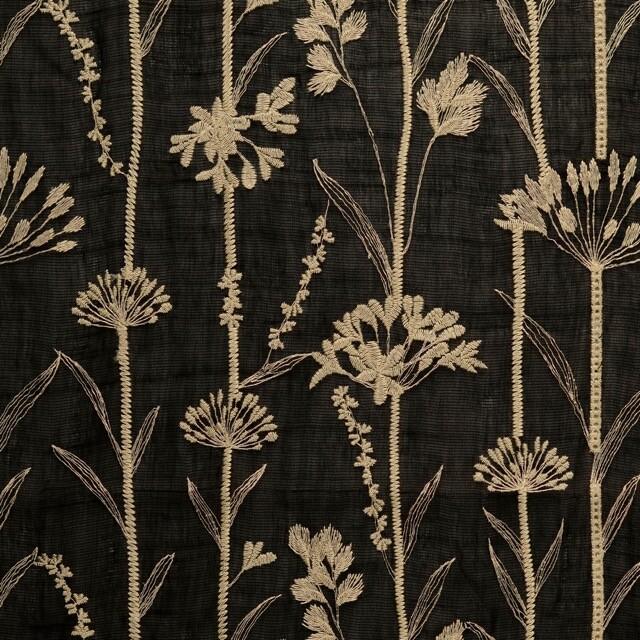 Voile fabric embroidery flowers black