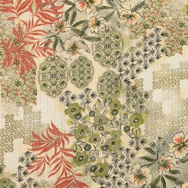 Cotton poplin flowers olive green
