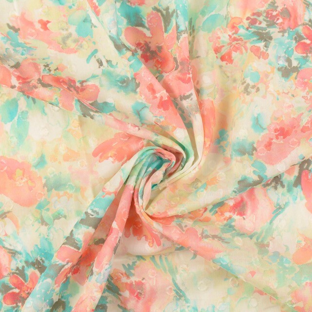 Cotton voile scherli digital print flowers pink