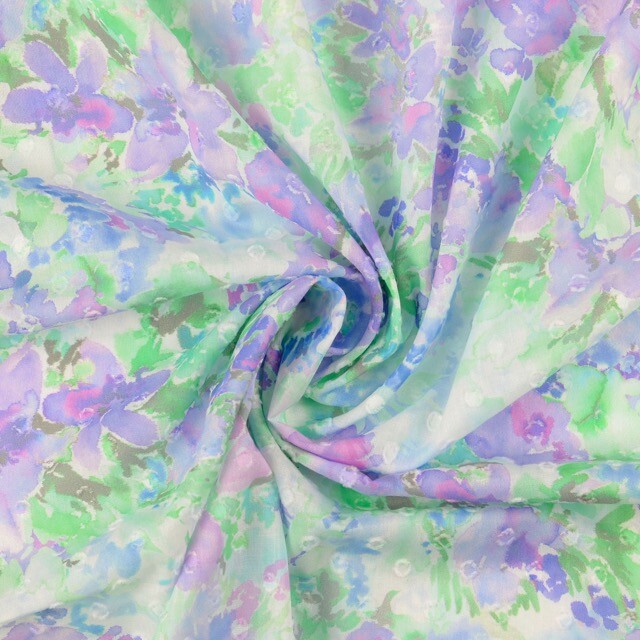 Cotton voile scherli digital print flowers lilac