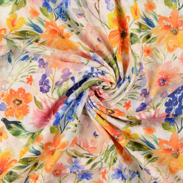 Cotton voile scherli digital print flowers apricot