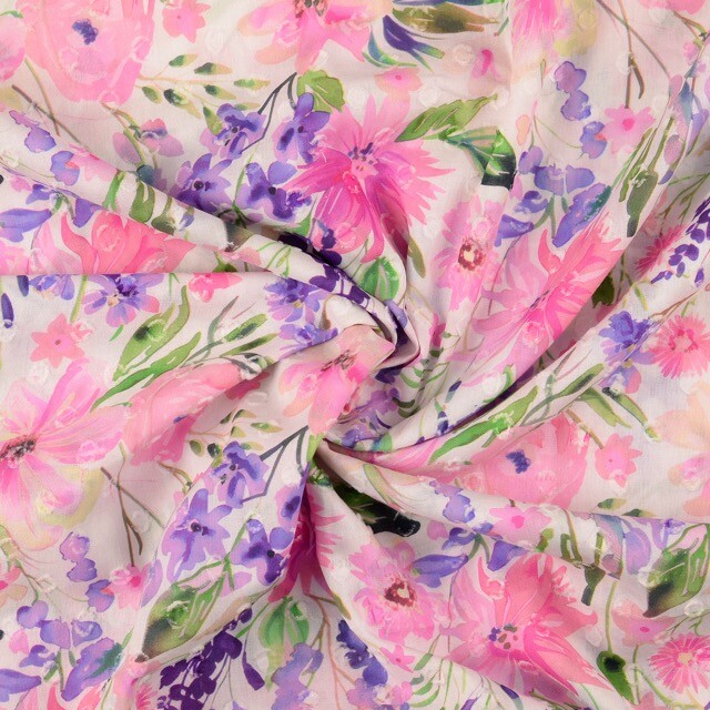 Cotton voile scherli digital print flowers blue