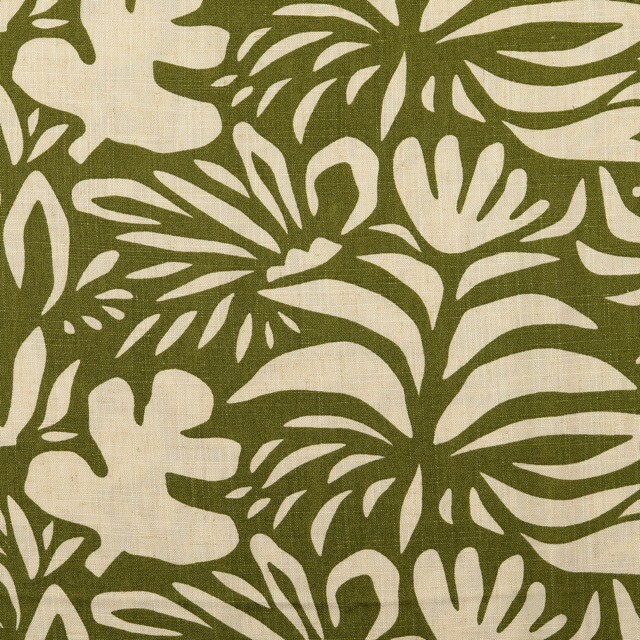 Viscose linen printed olive green