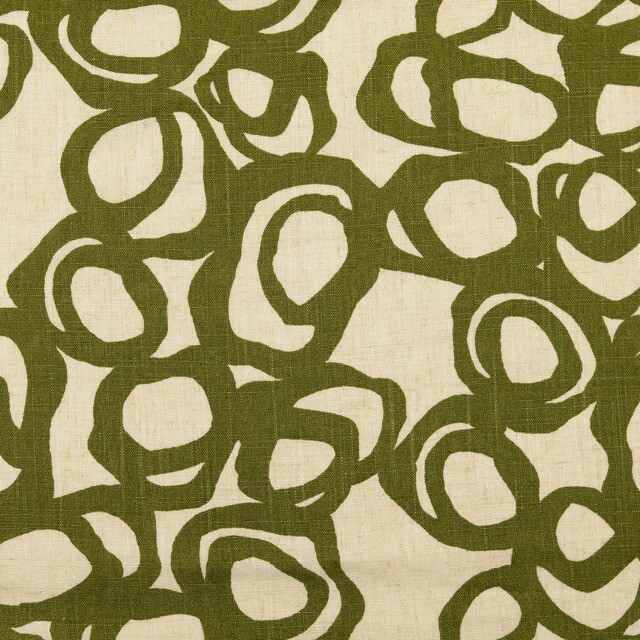 Viscose linen printed abstract olive green