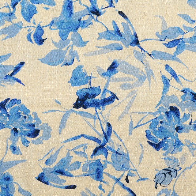 Viscose linen digital print flowers blue